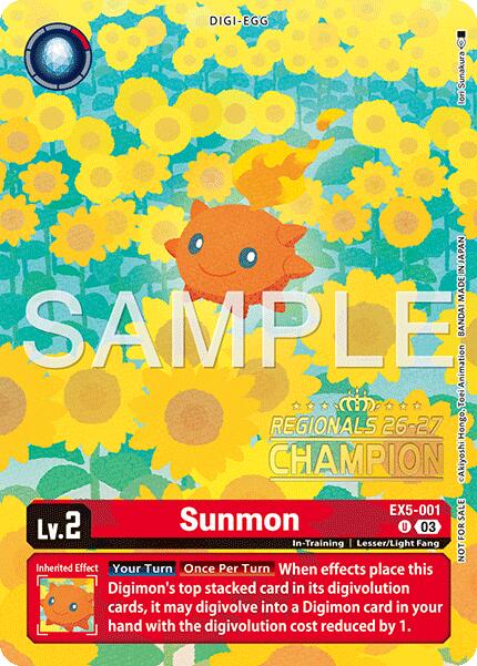 Sunmon [EX5-001] (Regionals 26-27 Season 1 Champion) [Animal Colosseum]