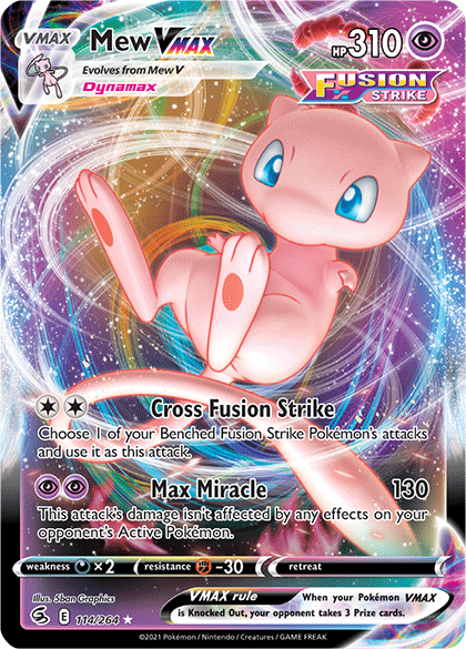 what pokemon set has 264 cards 064/264 Psychic / 120 / Basic Attack 1 Mew VMAX (114/264) [Sword &
