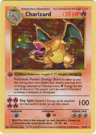 charizard holo 1st edition pokemon card base set 4 102 Charizard - 4/102 - Holo Rare - 1st Edition - Pokemon Singles Base Set (Shadowless)